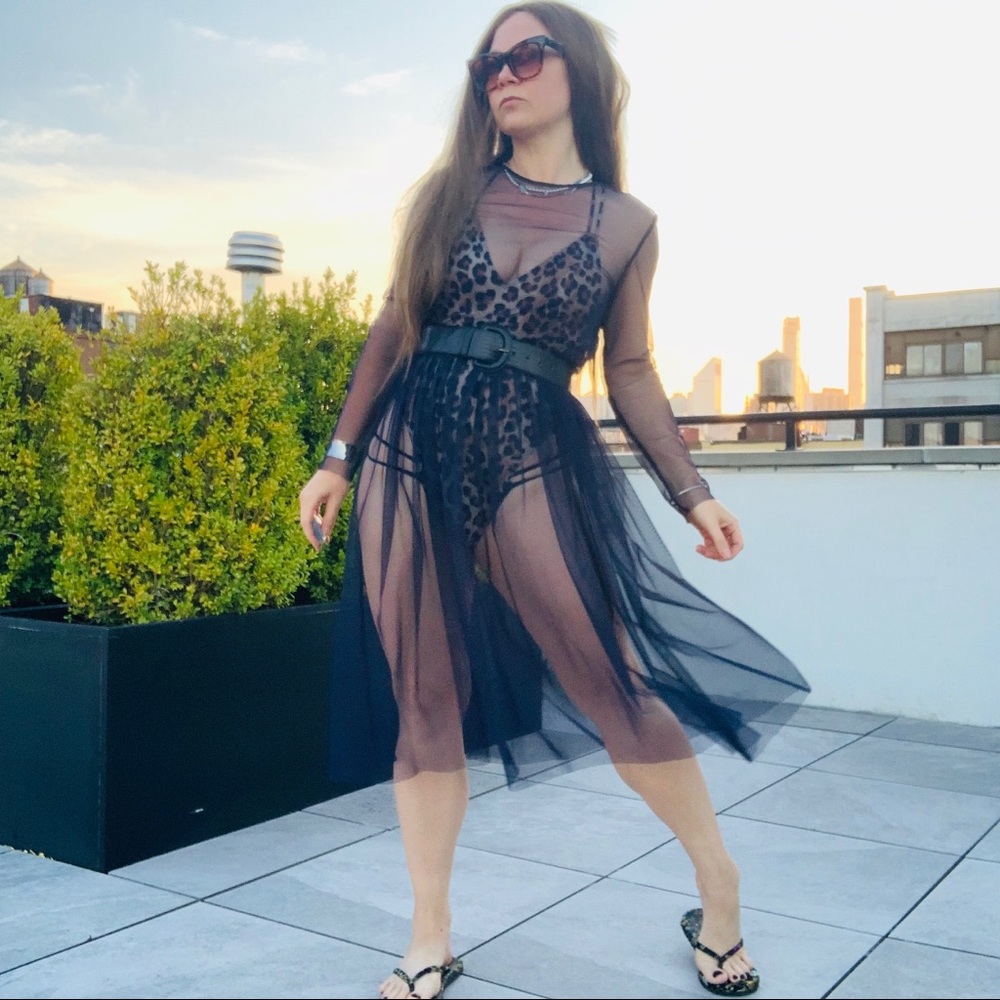 1pcs Zara Blue Transparent Tulle Tutu Mesh Midi Dress